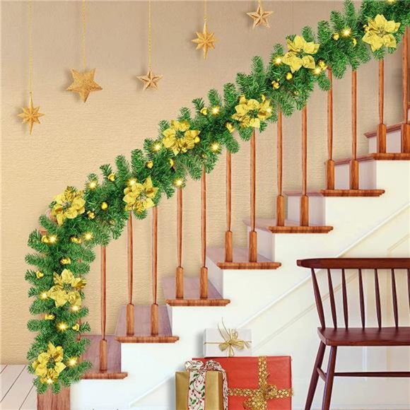 9ft Artificial LED Light Christmas Garland Xmas Tree Rattan Wreath Home Decor - Picture 5 of 5